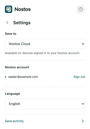 Nostos extension settings controls