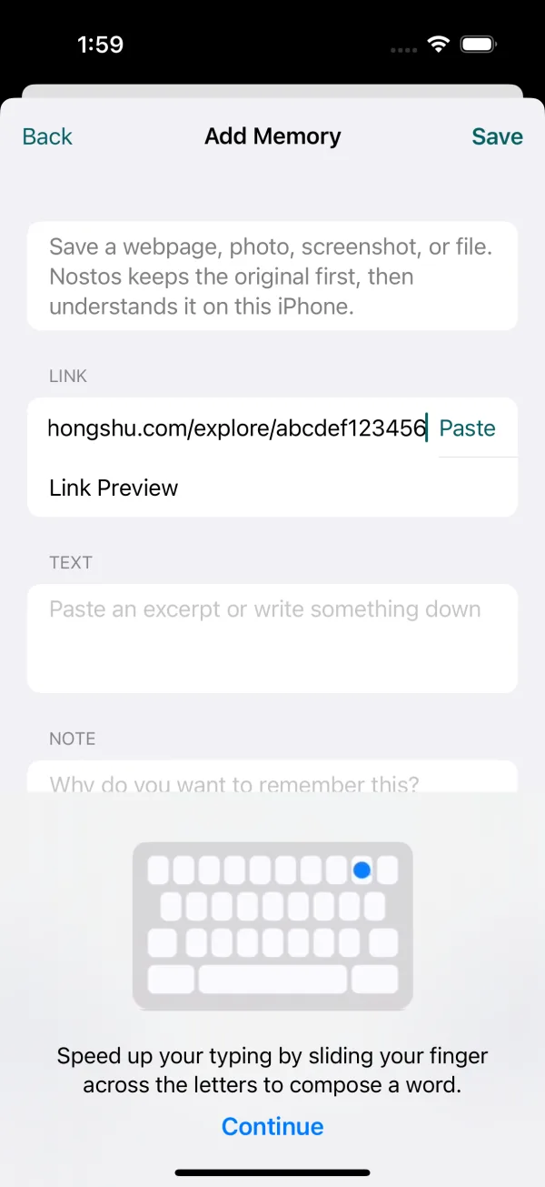 The actual webpage-link entry in Nostos